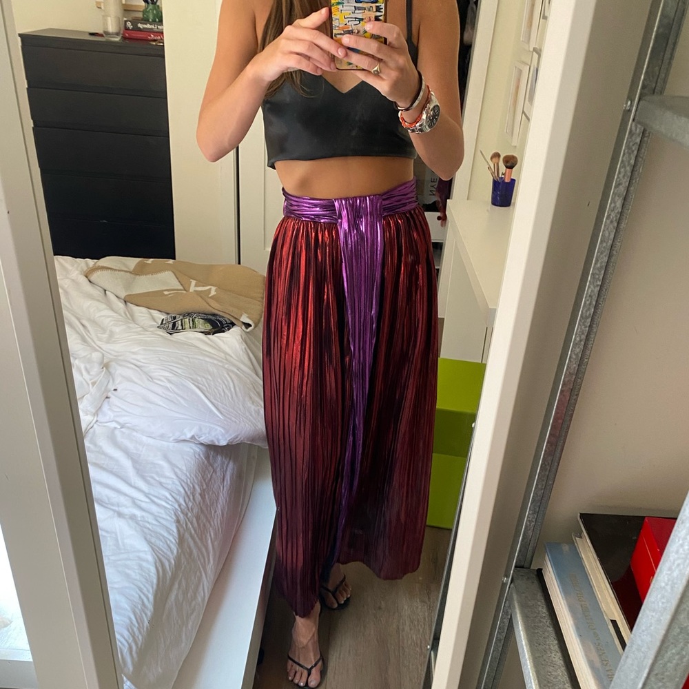 Sabina Musavey High Rose Lamé Midi Skirt